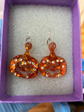 Handmade Pumpkin Bedazzled Earrings