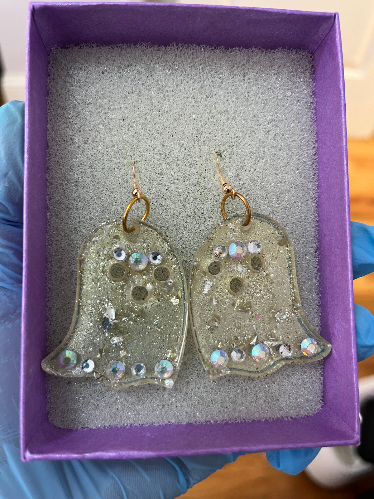 Handmade White Ghost Sparkling Earrings
