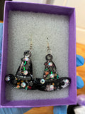 Handmade Black Witch Hat Bedazzled Earrings